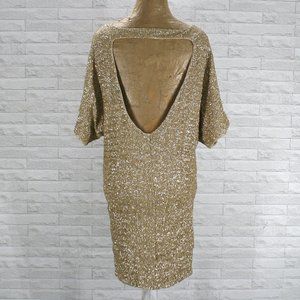 VENUS Dress Prom Homecoming Cocktail Gold Metallic Sequin Cut Out Back Large